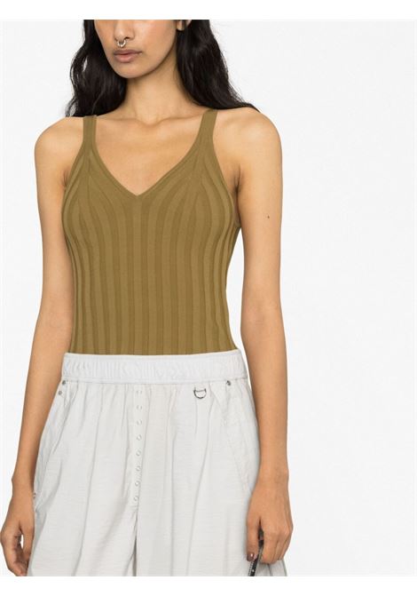 Beige V-neck ribbed tank top - women HELMUT LANG | N01HW7041G6